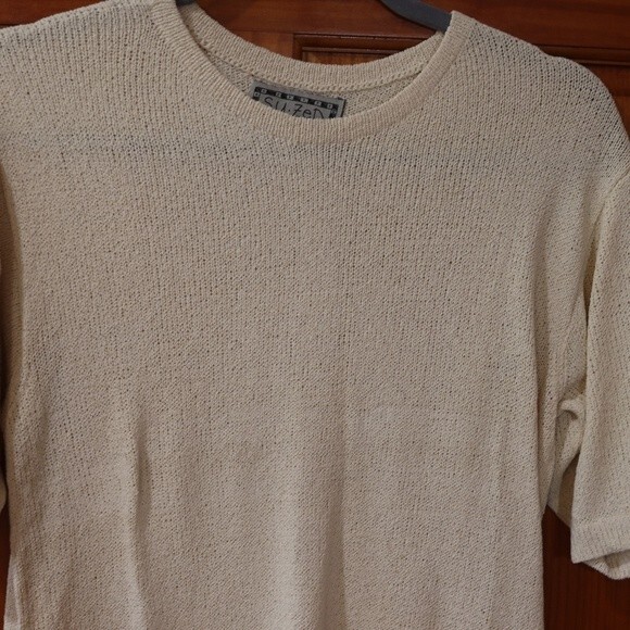 Su-Zen Vintage Cream Knit Long Line Short Sleeve Top Large Boutique Collectible - Picture 3 of 6